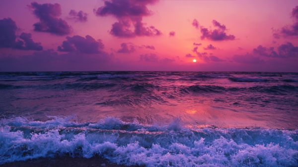 sea, waves, pink sky Wallpaper 1920x1080