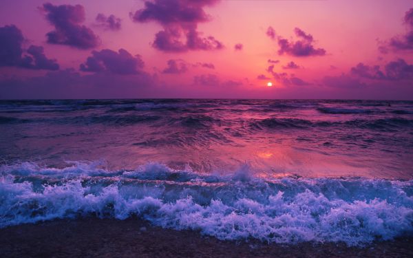 sea, waves, pink sky Wallpaper 2560x1600
