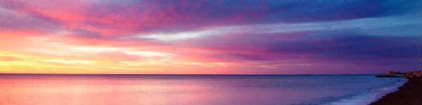 beach, sea, sunset Wallpaper 1590x400