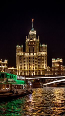 Moscow, river, Stalin skyscraper Wallpaper 640x1136