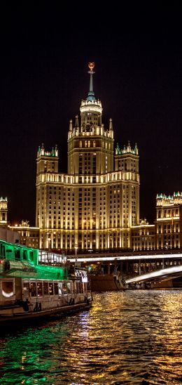 Moscow, river, Stalin skyscraper Wallpaper 1440x3040