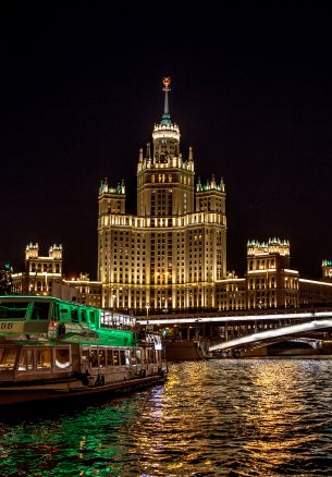 Moscow, river, Stalin skyscraper Wallpaper 1640x2360